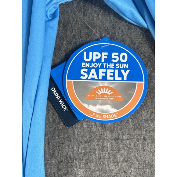 NWT COLUMBIA MEN'S PFG TBlue Omni-Shade L/S Shirt M UPF Sun Protection Fish Flag - Picture 6 of 9